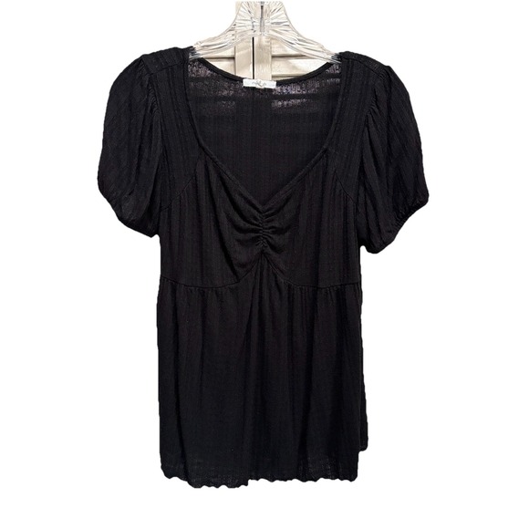 Maurices Black‎ Short Puff Sleeve Sweetheart Neck Size Small Ruffle Soft - Picture 1 of 7